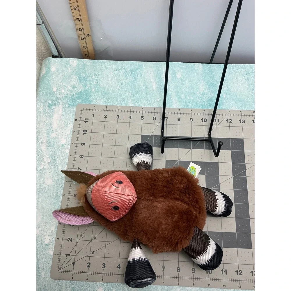 Happy Tails Plush Donkey Dog Toy Brown Mixed Material Durable Mesh Limbs 10in